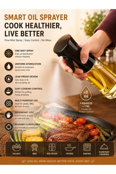 Home By SS Oil Spray Bottle 250 ml, Food-Safe Dispenser | Compact & Refillable Oil Mister for Kitchen | Durable, Leak-Resistant & Multi-Purpose | Ideal for Oil, Vinegar & Cooking Liquids | Spray Bottle for Home
