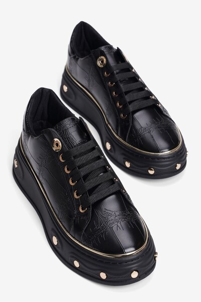 Mubiano Kadın Kroko Desenli Sneaker Kalın Tabanlı Bağcıklı Gold Detaylı Vika ...