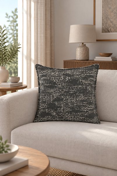 texta home deco Aztek Bohem Dokuma Kırlent Kılıfı - Antrasit - 50x50 cm