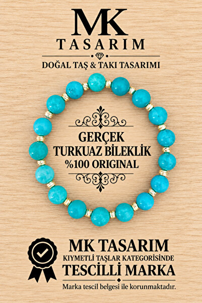 MK tasarım سوار من الفيروز الحقيقي MK.7000.868- سوار مريح-هدوء-طاقة-سوار لتخف...