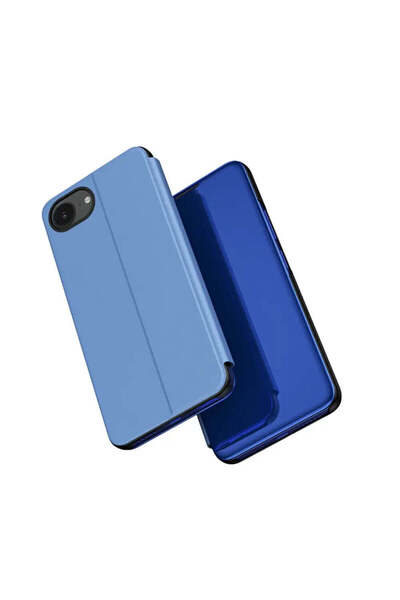 HQ WEAR Husă Clear View pentru iPhone 16e tip flip - albastru
