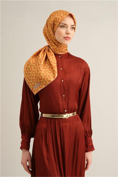 Armine Tivil Silk Scarf 9321-51 Orange Mixed Pattern
