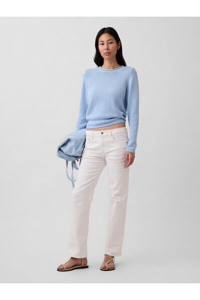 GAP Kadın Beyaz Mid Rise Relaxed Straight Jean Pantolon
