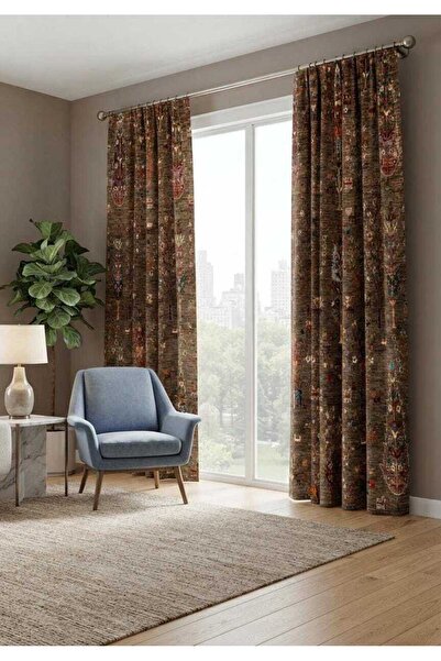 Genel Markalar Vintage Bohem Goblen Perdeler, Kilim Tarzı Çiçekli Pencere Per...