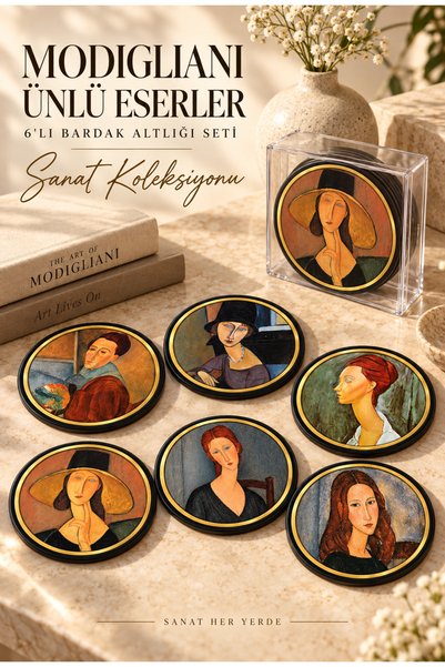 NCPUZZLES Modigliani Famous Works Set of 6 Wooden Mdf Coasters, 10 Cm, Art Series