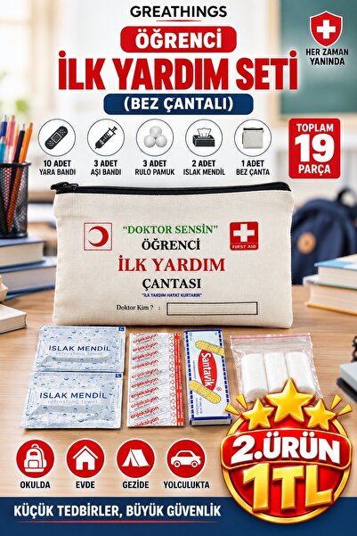 Greathings 19 Parça Bez Çantalı Öğrenci İlk Yardım Seti Okul Kreş Gezi İçin