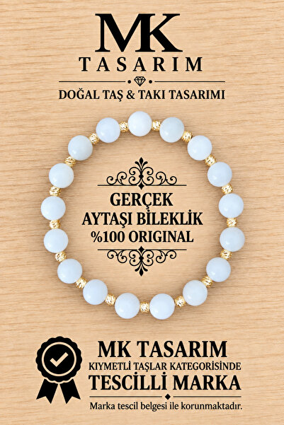 MK tasarım سوار من حجر القمر الحقيقي MK.7000.870 - سوار مريح - مهدئ للروح - س...