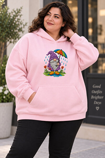 Rubonia Women's Plus Size Oversize Cute Dwarf Printed Hooded Sweatshirt 3 Yar...