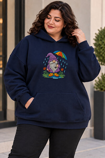 Rubonia Kadın Büyük Beden Oversize Sevimli Cüce Baskılı Kapüşonlu Sweatshirt ...