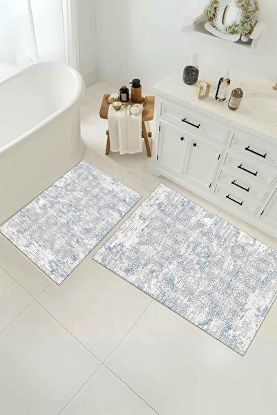 Kolay Temizlenebilir Kaymaz Taban 4 mm Süngerli Yıkanabilir ikili Banyo Paspas Takımı (40x60-60x90)