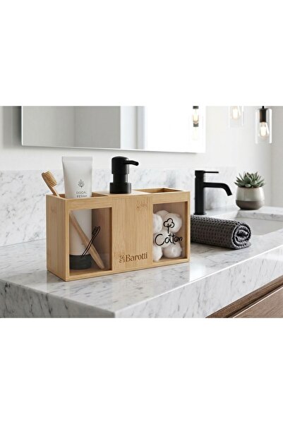 Genel Markalar Doğal Bambu Sıvı Sabunluklu Banyo Düzenleyici Organizer Set - ...