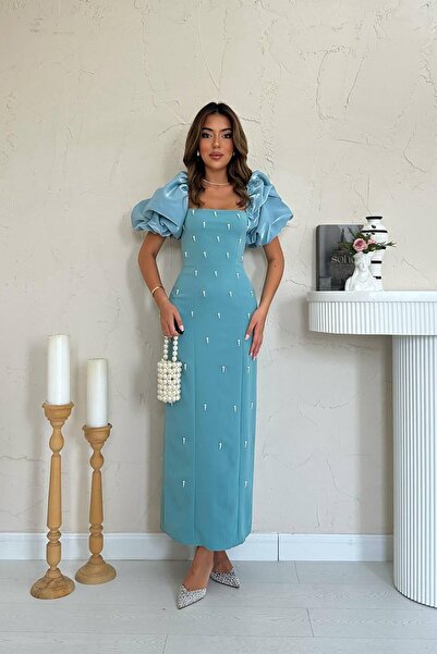 End Black Store Mint embroidered dress with sleeve garnish