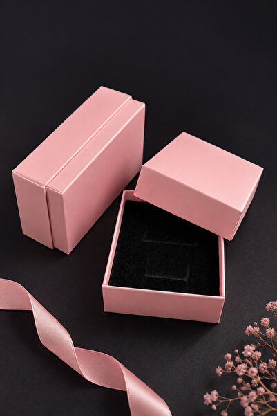 ATALYA ACCESSORY Pudra Pembe Renk Süngerli Takı Kutusu 8x6x3cm Kolye, Bilekli...
