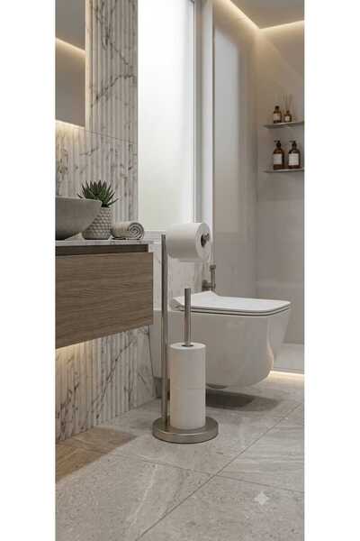 Ayrohe Akçayazı Ayaklı WC Kağıtlık Seti Krom