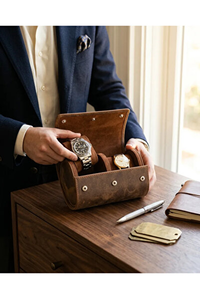 Dorvina Genuine Leather Brown Vintage Crazy Horse Leather Double Luxury Watch...