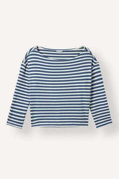 DeFacto Loose Fit Boat Neck Striped Long Sleeve T-Shirt I7945Ax26Au