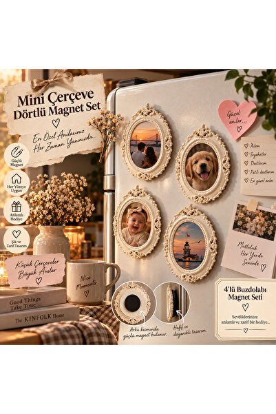 Sea Living 4’lü Buzdolabı Magnet Seti Mini Çerçeve Kişiye Özel Fotoğraflı Mag...