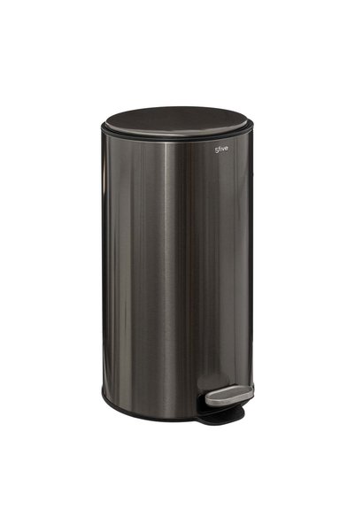 FİVE Cos de gunoi rotund cu pedala din metal 30L, Inox negru - Delta