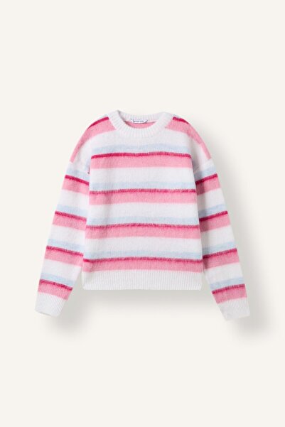 DeFacto Crew Neck Fuzzy Striped Sweater for Girls I4945A826Wn