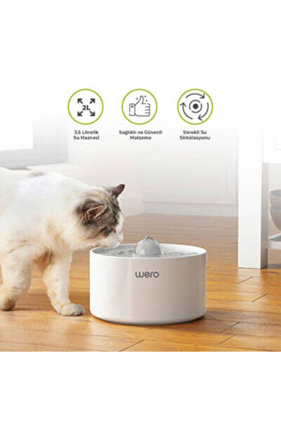 Bezos Seramik Otomatik Kedi Köpek Su Şelalesi Su Pınarı Beyaz 2 Lt