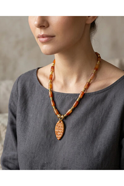 Dorvina Natural Stone Women's Necklace with Agate and Hematite Stone Ceramic ...