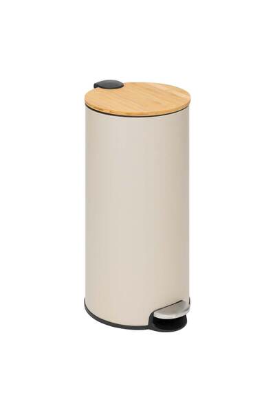 FİVE Coș de gunoi rotund cu capac din bambus cu închidere lentă, 30L, Bej-linen