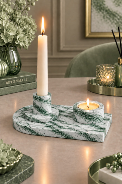 betonmall 3 Parça Beton Mumluk Seti Şamdan Ve Tealight Mumluk Takımı Dekorati...