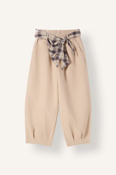 DeFacto Plaid Belted Barrel Fit Gabardine Trousers Girls I5832A826Wn