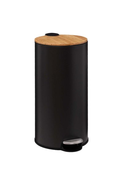 FİVE Cos de gunoi rotund cu capac din bambus 30L, Negru - Modern Color