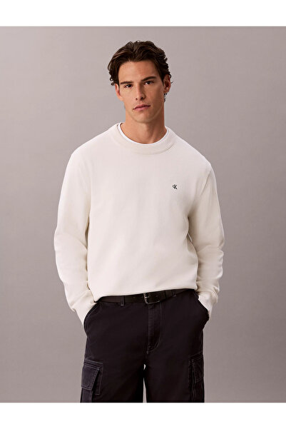 Calvin Klein Men's Brand Logo Cream Sweater Suitable for Daily Use