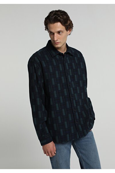 Colin's Oversize Fit Shirt Neck Plaid Men's Green Long Sleeve Shirt
