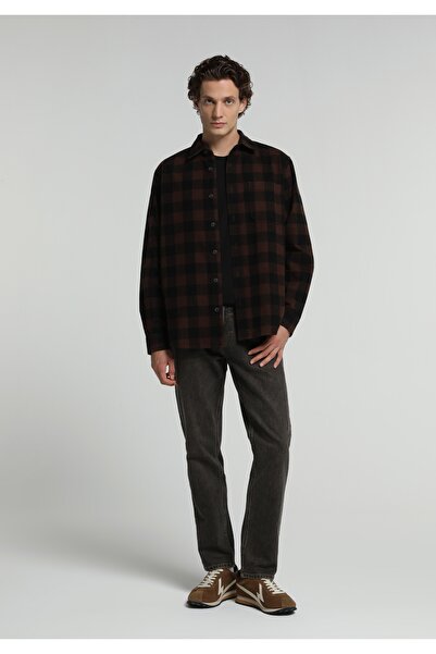 Colin's Relaxed Fit Shirt Neck Ekoseli Erkek Kahverengi Uzun Kol Gömlek