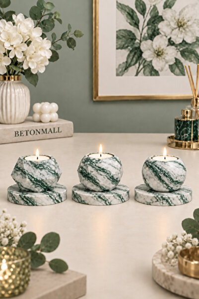 betonmall Beton Tealight Mumluk Seti Şamdan Mumluk Dekoratif Biblo