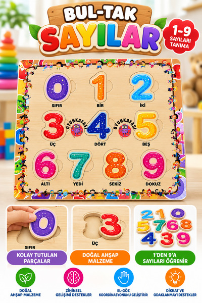 OYUNKAFASI Children's Educational Find-Pair Puzzle 3 mm Wooden Base 5 mm Soft...
