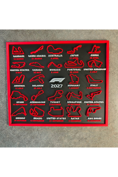 Formula 1 2027 Sezonu Yarış Takvimi ve Pistleri 3D Duvar Tablosu - F1 2027 Pist Haritalı Dekoratif Pano ve Setup Aksesuarı Sert Plastik