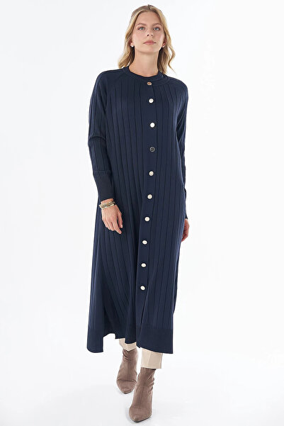 Kayra Long Knitwear Cardigan Navy Blue
