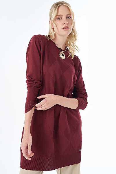 Kayra Baklava Pattern Knitwear Tunic Claret Red
