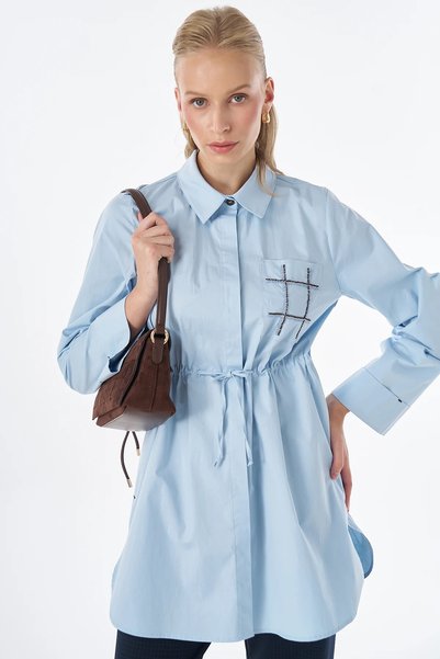 KYR Waist-Tied Cotton Tunic Blue