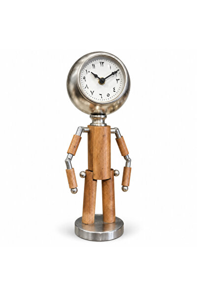 VENDIX Robot Desk Clock with Arabic Dial, Wooden Decorative Table Clock, Brow...