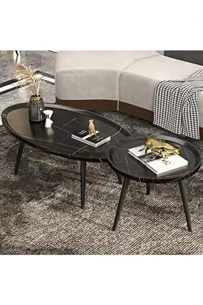 TAPIT Oval Nesting Coffee Table Set of 2, Round End Tables with Fluted, Creat...