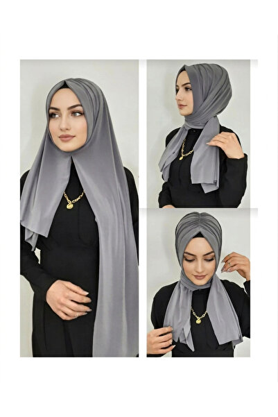 AHRAR tesettür Women's Practical Drawstring Ready-Made Hijab Gray