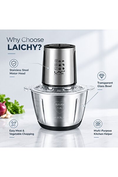 LAC 1000W 2-liter multi-functional electric food processor with stainless ste...