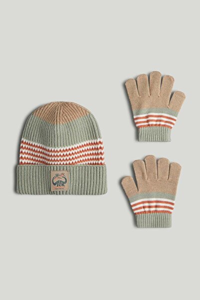 MOTHERCARE Striped Knitted Hat and Gloves Set