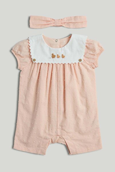 MOTHERCARE بدلة رومبر وردية اللون مع عصابة رأس