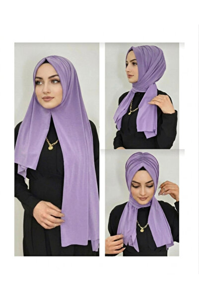 AHRAR tesettür Women's Practical Drawstring Ready-Made Hijab Shawl in Lilac C...