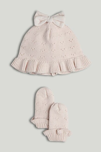 MOTHERCARE طقم قبعة وحذاء محبوك باللون الوردي