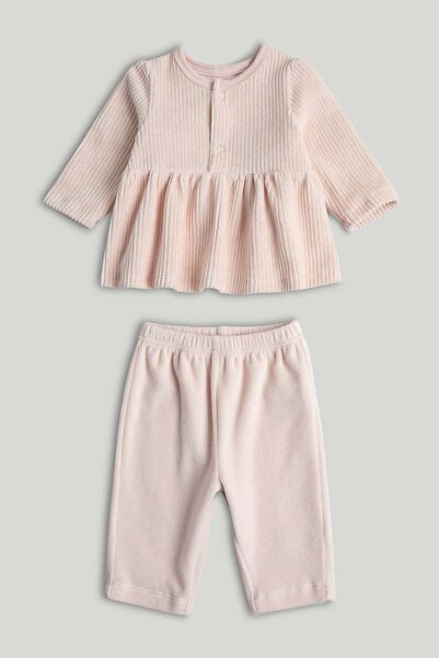 MOTHERCARE طقم ملابس مخملي وردي أول لي