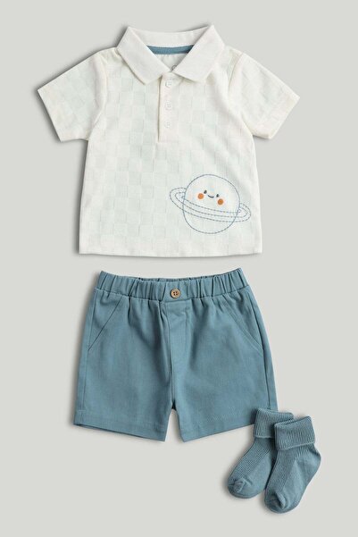 MOTHERCARE طقم قميص بولو وشورت وجوارب بتصميم الفضاء