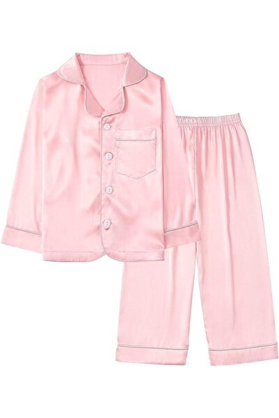 GENERAL Girls Boys Pyjamas Set Button-up Silk Satin Pajamas Sleepwear Nightwe...