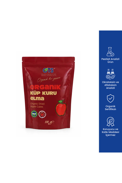 OTS Organik Organik Kuru Küp Elma 100 g (Organik Sertifikalı, Pestisit Analizli)